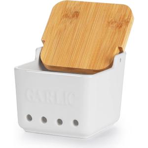 ONTUBE Garlic Keeper with Lid, Ceramic Garlic Holder Storage, Garlic Container for Kitchen, Garlic Saver to Keep Your Garlic Cloves Fresh Longer 4.7-Inch (White)