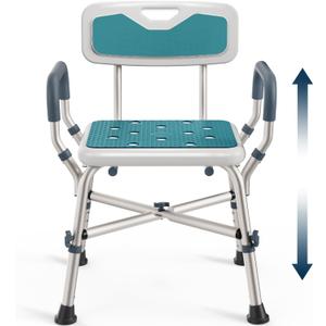 Shower Chair for Elderly and Disabled (450lb) with Padded Armrests and Back, Adjustable Height Shower Seat, Heavy Duty Shower Chairs for Inside Shower, Handicap - Teal
