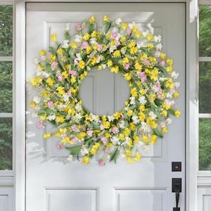 Artgar Front Door Wreath 24 Inch Spring/Summer Wreaths for Front Door, Front Door Wreaths for All Seasons for Indoor Outdoor Home Office Wall Window Wedding Farmhouse Holiday Decor (Yellow)