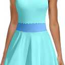 ATTRACO Women's 2 Piece Tennis Dress with Built-in Shorts Scalloped Golf Dress Racerback Athletic Skirts L