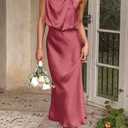PRETTYGARDEN Women's 2026 Summer Satin Dress Elegant Sleeveless Mock Neck Cocktail Party Maxi Dresses (Pink, M)