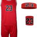 #23 Boys Basketball Jersey Set with Headband and Wristband Basketball Tank Top Shorts Sport Suit Gift for Fans Teens Youths XL 160