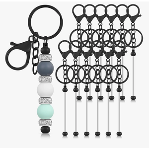 Tondiamo 12 Pcs Beadable Keychains Bars Bulk Blank Beaded Metal Keychain for Craft DIY Gift