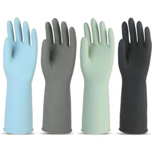 4 Pairs Rubber Kitchen Dishwashing Gloves Reusable Household Cleaning Gloves for Washing Dishes and Cleaning Tasks, Non-Slip (Large)
