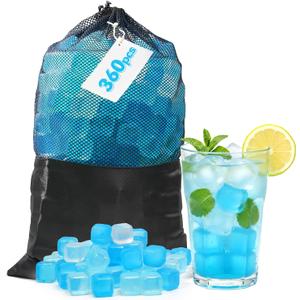 Nilpferd 360 Pack Reusable Ice Cubes for Drinks, BPA-Free Ice Packs for Lunch Boxes, Coolers, Refreezable Plastic Ice Cubes Without Diluting Drinks for Party Hosts & Outdoor Ice Baths Enthusiasts, blue and white