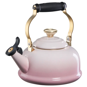 Le Creuset Enamel On Steel Whistling Tea Kettle w/Figural Heart Knob, Shell Pink