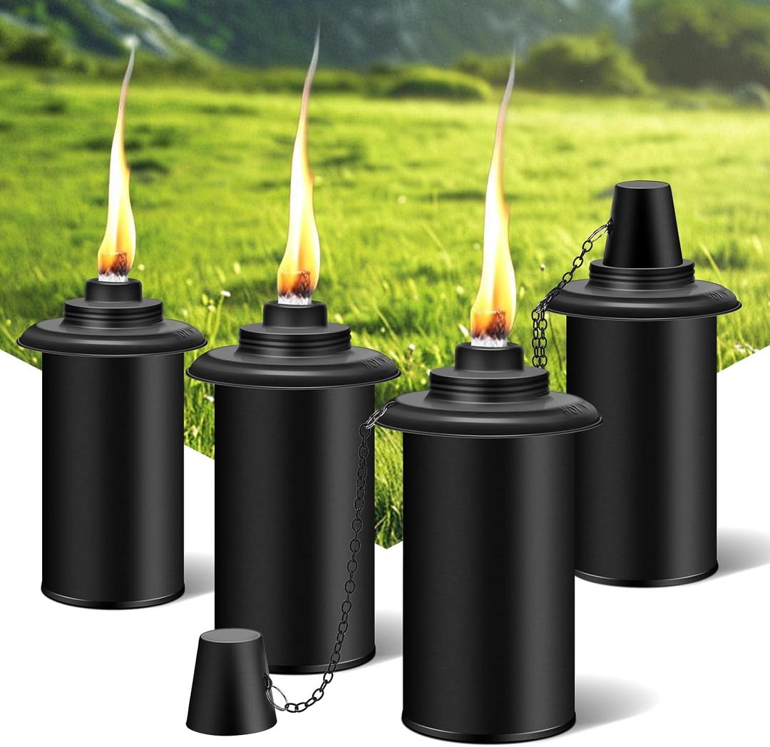 4-Pack Citronella Torch Replacement Canisters,16oz Torch Refillable Canisters with Wicks - Ideal for Outdoor Parties and Garden Decor (Black 4 PCs)