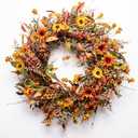 Fall Wreaths for Front Door Artificial Floral Wreath with Colorful Daisies and Autumn Foliage Fall Autumn Wreath for Front Door Wall Window and Thanksgiving Decor