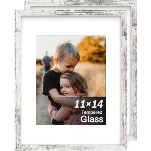 An&He 11x14 Picture Frame Set of 2, White Wood Grain Photo Frame for Wall Mounting or Tabletop Display