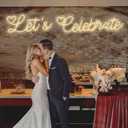 Let's Celebrate Neon Sign Warm White Neon Light 49.248.34inch for Wall Wedding Home Bar Party Decor Gifts Personalized Name Sign for Business