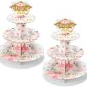 Tioncy 2 Set 3 Tier Floral Graduation Cupcake Stand for 24 Cupcakes Pink Gold Graduation Cap Decorations Cardboard Cake Dessert Holder Tower for Class of 2026 Congrats Grad Party Supplies