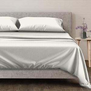 Mayfair Linen 100% Egyptian Cotton Queen Size Sheet Set - 4 PC 600 Thread Count Egyptian Cotton Sheets Set for Queen Size Bed, Cooling, Luxury Hotel 16" Deep Pocket Sateen Bedsheet, Ivory Stripe