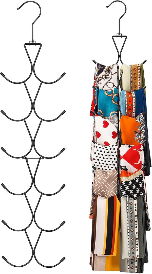 Scarf Hanger 12 Storages,Purse Hanger with 360 Swivel Hook,Scarf Organizer Scarf Hangers for Closet,for Scarves, Shawl,Belt,Purse & Baseball Cap (Black)