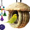Hamiledyi Birds Nest Straw Birdhouse Natural Fiber Bird Nest Hut Cozy Resting Breeding Place with Birds Toy for Medium-Sized Parrots Conures Cockatiel,Large