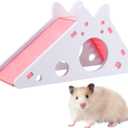 TIESOME Hamster House with Ladder and Slide, Wooden Hamster Play Toys Hideout Hut Gerbil Rat Hideaway Small Animal Activity Toy DIY Hamsters Cage Accessories for Small Pets(Pink)