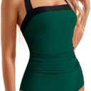 SUUKSESS Women Sexy Tummy Control One Piece Swimsuit Halter Retro Bathing Suit Small, Green/Black 