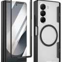 Maxdara for Z Fold 6 Case [Compatible with Magsafe], Hinge Protection and Built-in Screen Protector Magnet Magnetic Translucent Cover for Samsung Galaxy Z Fold 6 (Black)