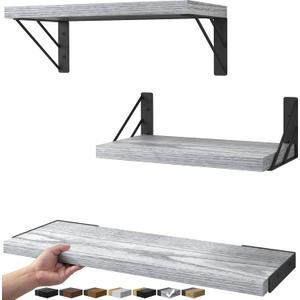 BAYKA Wall Shelves for Bedroom Decor, Floating Wall Shelves for Living Room Kitchen Storage, Mounted Rustic Wood Floating Shelves for Kids Books, Corner Shelves for Bathroom(Gray White Set of 3) | for Bedroom Decor, Floating Shelves, for Kids Books, for Bathroom