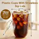 50 Pack 480ML Clear Plastic Cup with Sip Lids Thickened Iced Coffee Cups, 16 oz