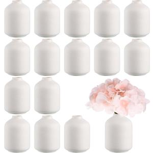 Tioncy 15 Pack White Ceramic Bud Vases Bulk Boho Small Flower Vase White Ceramic Vases for Centerpieces for Dry Flowers Pampas Grass Home Wedding Table Decor (3.9"*2.76",Stylish)