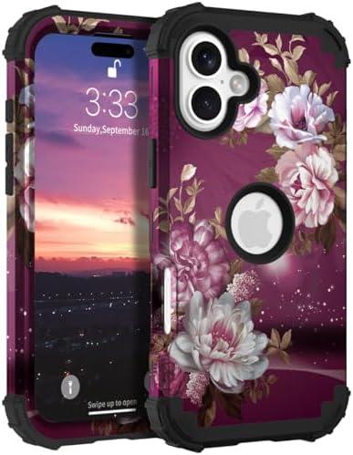 Hocase for iPhone 17 Case 6.3", Heavy Duty Shockproof Protection Soft Silicone Rubber+Hard Plastic Bumpers Hybrid Protective Case for iPhone 17 2025 - Royal Purple Flowers