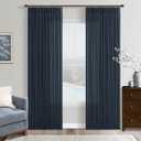 Navy Pinch Pleated Linen Curtains 2 Panels Set for Living Room Bedroom Boho Farmhouse Memory Training Semi Sheer Light Filtering Window Drapes with Hooks & Rings for Dining Room 50x86