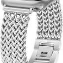 JR.DM Silver Bracelet Band for Women Compatible with Apple Watch 38mm 40mm 41mm 42mm (S10/11) Designer Stainless Steel Metal Chain Dressy Strap for iWatch Series 11/10/9/8/7/6/5/4/SE/3/2/1