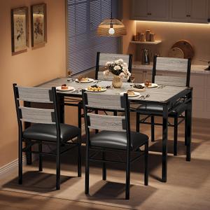 IDEALHOUSE Dining Table Set for 4, Dining Room Table Set for 4 with Corner Protector, Wood Kitchen Table and Chairs Set of 4 with Upholstered Chairs for, Kitchen Room, Apartment, Retro Gray