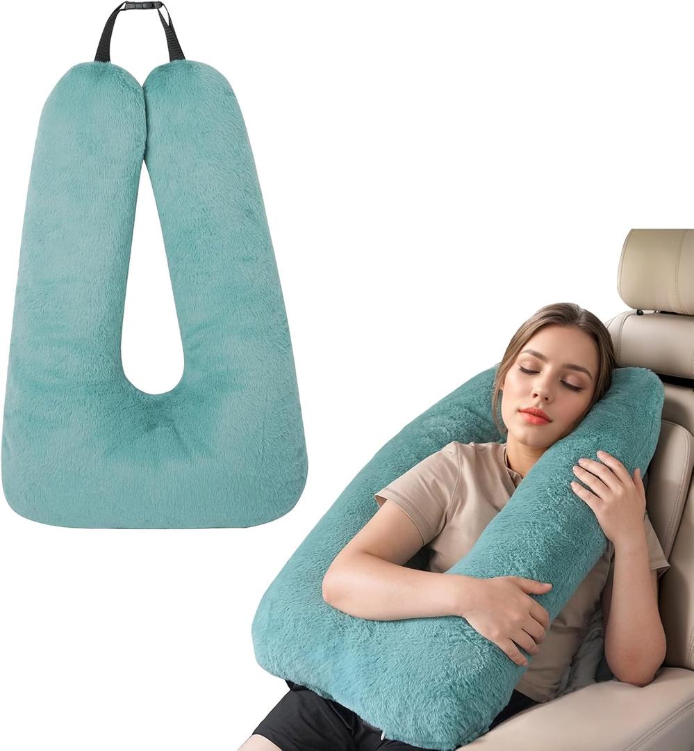 Neck Pillow for Kids Travel Provides Double Support to The Head and Neck in Any Sleeping Position on Flights, Car, and at Home, Comfortable Airplane Travel Pillow (Aquamarine)