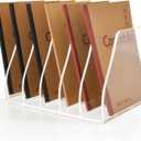 Acrylic Magazine File Holder, 6 Vertical Compartments Desk Document Sorter Organizer, Clear Folder Rack Binder for Office/Home/Classroom, for Documents, Tablet, Magazines, Books & Accessories