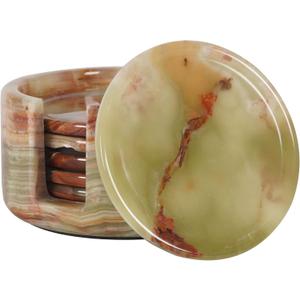 Radicaln Green Onyx Marble Coasters Set of 6 Handmade 3.5" Inch Round Coasters for Drinks, Coaster Set with Holder for Dining Tables
