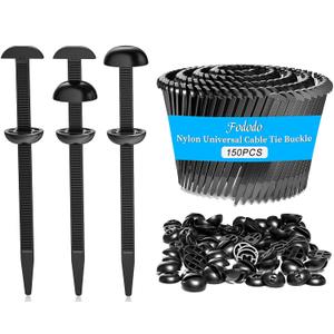 150Pcs Nylon Universal Cable Tie Buckle for Car, Upgraded Automotive Zipper Clips, Heavy Duty Self-Locking Zip Ties Holder with Pin & Button, Top Movable Dome Design