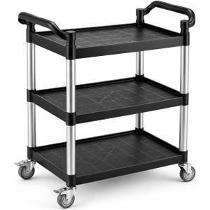 3-Tier Rolling Utility Cart with 2 Locking Brakes, 520 Lbs Heavy Duty 31.5"x15.7"x40.6" Commercial Service Cart, Tangle-Free Silent Wheels for Home, Office, Restaurant, Warehouse, Kitchen