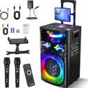 Karaoke Machine for Adults with 2 UHF Mics, 10" Woofer 480W Peak Power, Wireless 5.3 Portable Singing Speaker PA System with Remote Control, Party Lights Disco Ball, Rolling Wheels, Trolley
