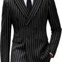 UNINUKOO Men's Suits 2 Piece Pinstripe Double Breasted Tuxedo Suit for Men Slim Fit Formal Dress Blazer Jacket Pants, Size: M