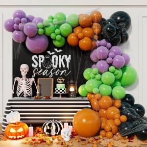Beaumode Halloween Balloon Arch Garland Kit with Witch Bat Pumpkin Balloons for Green Purple Black Spooky Birthday Baby Shower Party Decorations (Green Purple Black)
