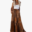 EARKOHA Womens Casual High Waist Tie Paisley Print Long Maxi Skirt with Pockets 2XL