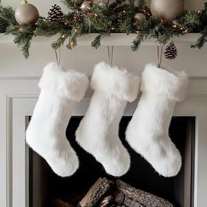 AOGU 3 Pack 18 Inch Snowy White Christmas Stockings Faux Fur Xmas Christmas Stockings Hanging Ornaments Candy Gift Bags for Christmas Decorations