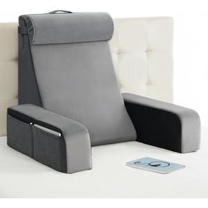 Vekkia 25" Extra-Large Reading Pillow for Tall Adults 60 Ergonomic Wedge Back Pillow with Built-in Armrests, Adjustable Headrest & Large Pockets Ideal for Sitting in Bed, Reading, TV, and Gaming