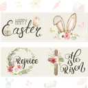 Rtteri Happy Easter Placemats Set of 4, 12 x 18'' Easter Bunny Egg Heat Resistant Table Mats He is Risen Floral Anti Slip Place Mats Spring Washable Table Placemats for Kitchen Dining Home Decoration