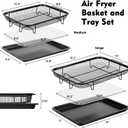 Ceenna Air Fryer Basket for Oven, 2 Set Air Fryer Basket and Tray Set with 60 Sheets Parchment Papers Stainless Steel Nonstick Pan and Crisper Tray Black Large 15“×11” & Medium12.8"×9.6"