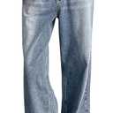 WDIRARA Women's Wrap Asymmetrical Waist Baggy Jeans Straight Leg Denim Pants (Blue, S)