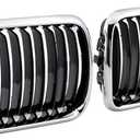Compatible with '97-'99 BMW 3 Series 328i 323is 318i E36 2pcs Front Center Hood Kidney Grill Grille (Black Chrome), (A14-096-AMP-3-BE)