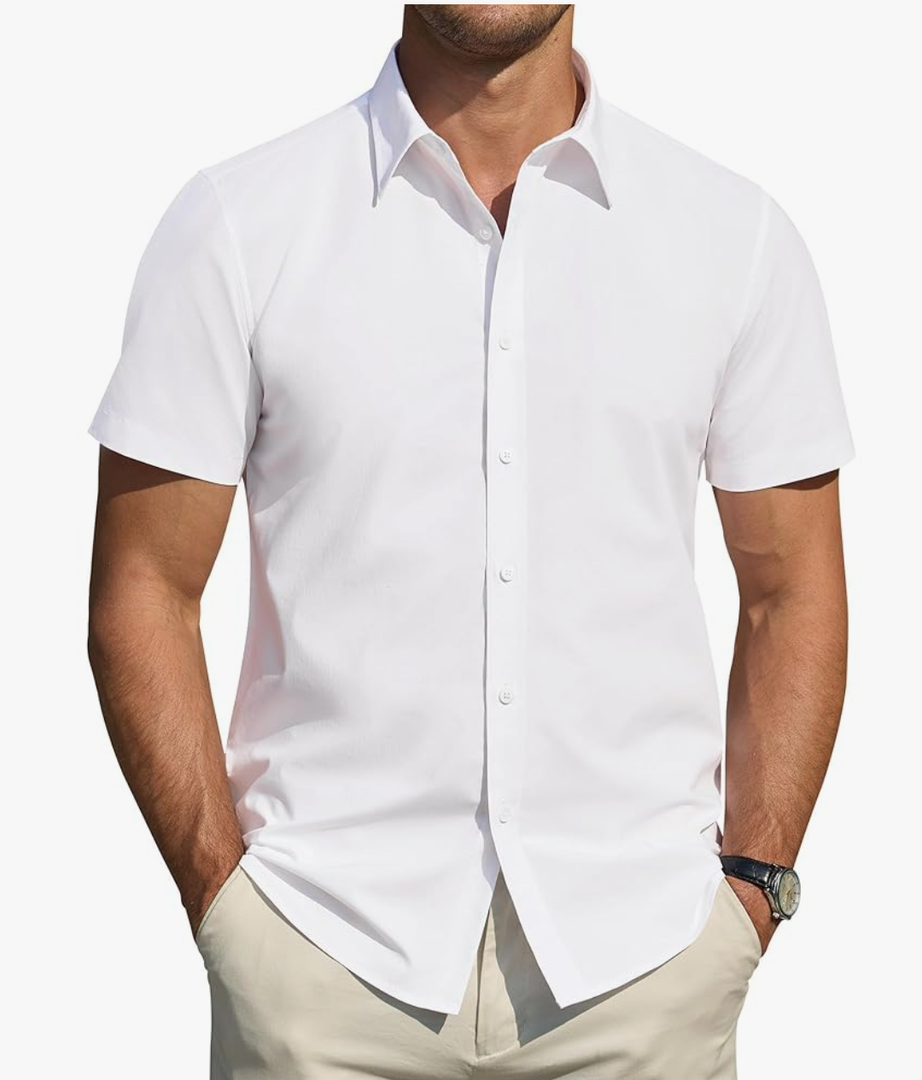 J.VER Men's Short Sleeve Dress Shirts Stretch Stain Shield Casual Button Down Shirts Solid Formal Shirt M