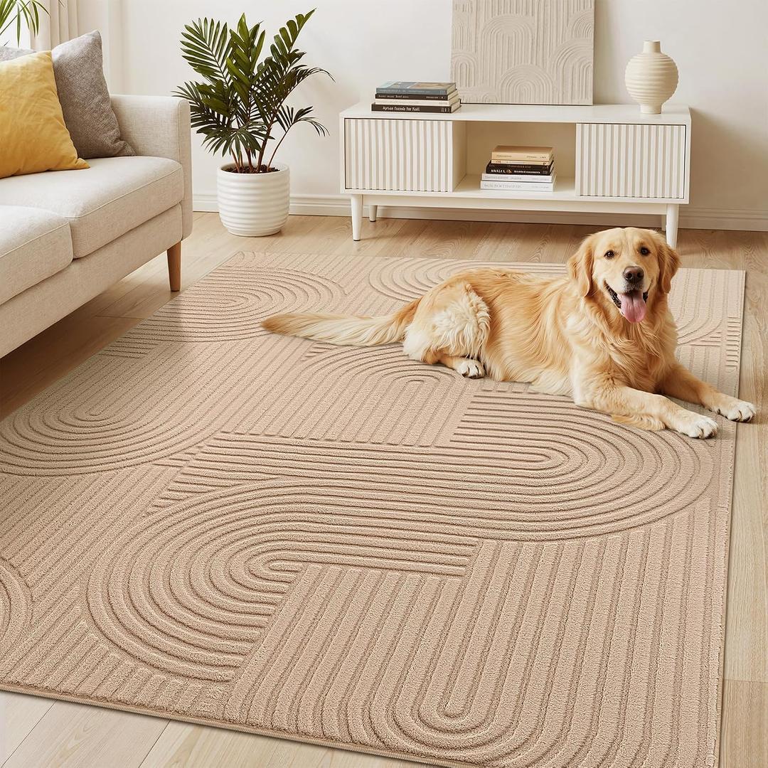 Soalmost 5x7 Washable Area Rug with High-Low Pile for Living Room, Brown