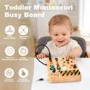 LED Busy Board for Toddlers - Montessori Sensory Toy with 10 Switches & 19 Lights, Wooden Activity Board for Fine Motor Skills, Ideal Educational Birthday Travel Toy Gift for 1 2 3 Year Old Boys Girls