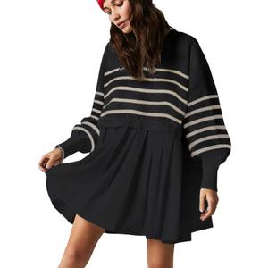 Womens Oversized Sweater Dress Spring Fall Trendy Long Sleeve Crewneck Pullover Tops Relaxed Fit Sweatshirts Mini Dresses (Medium, Stripedblack)