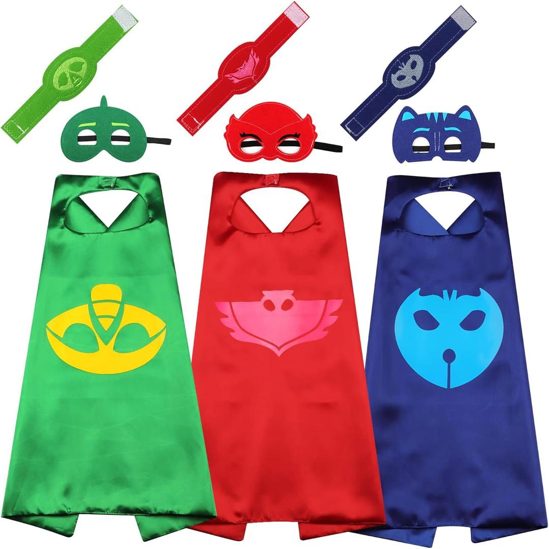 Superhero Capes & Masks Bulk Set for Kids 2-12  Satin Capes, Felt Masks, Bracelets, Dress Up Costumes, Party Favors