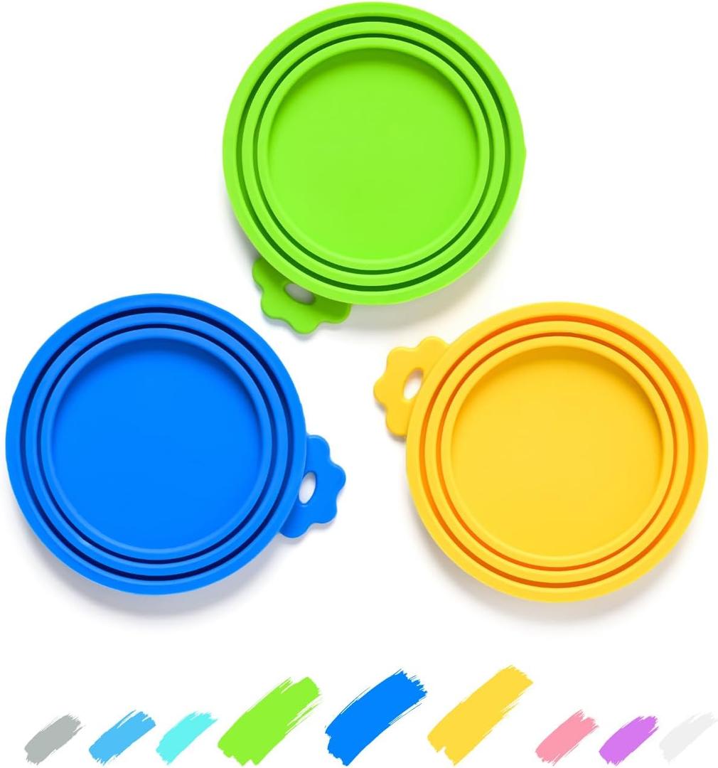 WePet Pet Food Can Covers, Silicone Lids, BPA Free, Dishwasher Safe, Fit Most Standard Size Canned Cat and Dog Food, 3oz/5.5oz/12.5oz/13.2oz, Golden Yellow/Lime Green/Royal Blue