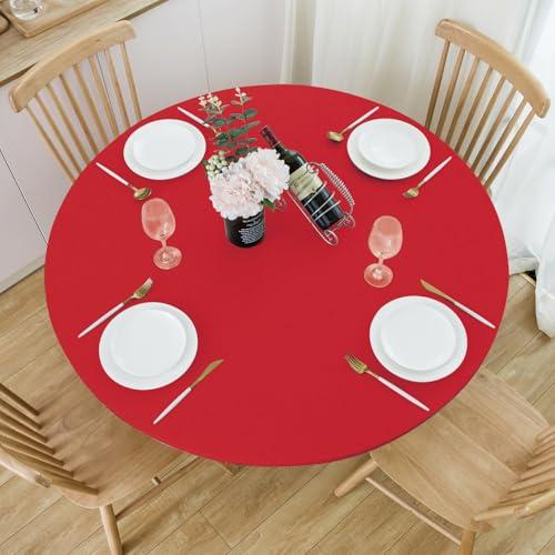 NLMUVW Red Round Vinyl Tablecloth with Flannel Backing Elastic Edge, Christmas PVC Table Cloth Holiday Decorative 100% Waterproof Wipe Clean Table Cover for Party, 36"- 44"